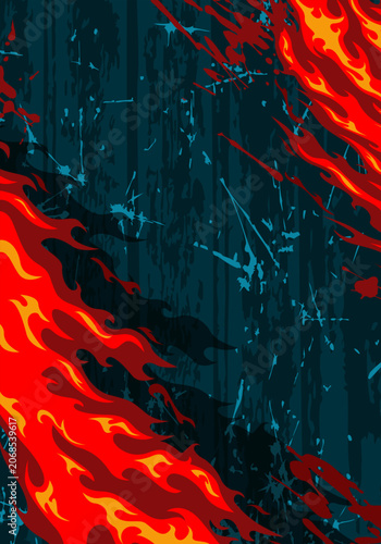 Abstract Grunge Fire Flames Vector Background with Splatter Elements