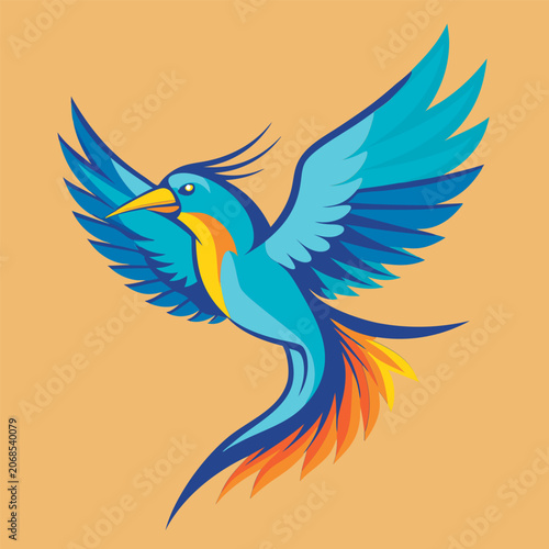 Vector illustration of a Colorful bird in flight.