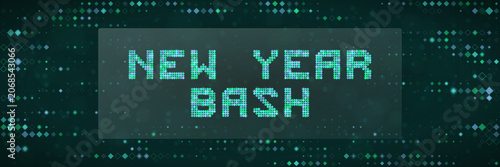 Konstfotografi Digital New Year Bash Text Banner with Matrix Style Pixelated Green Background f