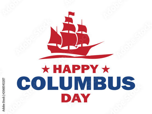 Vibrant columbus day graphic with red ship and bold text
