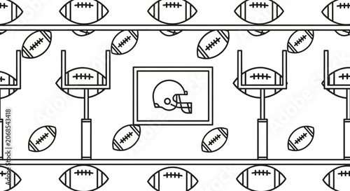American Football Field Goalposts and Helmet Graphic - Seamless Pattern