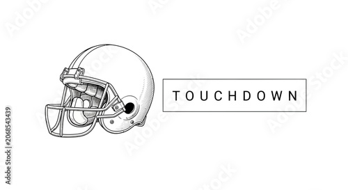 American Football Helmet and Touchdown Text - Sports Illustration