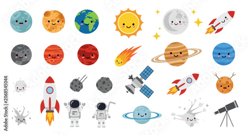 Cute solar system planets and space icon collection