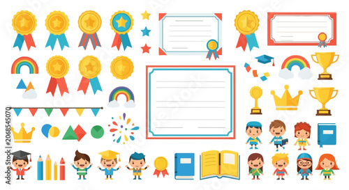 School achievement and graduation reward icons set