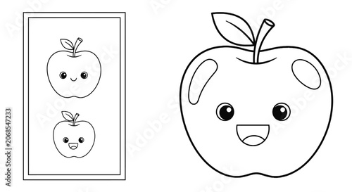 Cute smiling apple characters for coloring activity