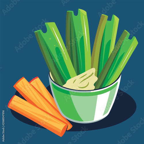 Celery sticks with hummus dip.