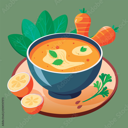 Delicious carrot soup in a bowl.