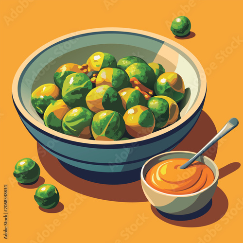 Roasted Brussels sprouts with dipping sauce.