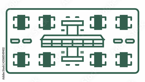 A top down architectural floor plan showing a symmetrical office layout design