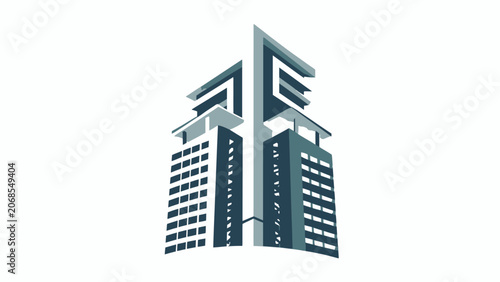 A minimalist graphic illustration of a modern skyscraper building design