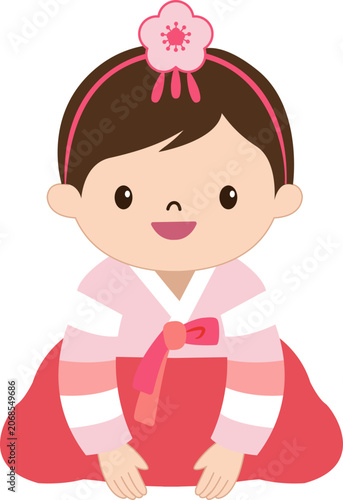 Cute Korean Children Characters Wearing Hanbok Illustration 1 