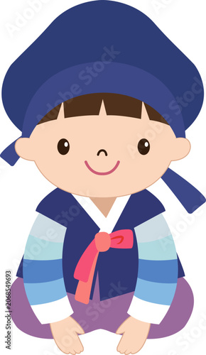 Cute Korean Children Characters Wearing Hanbok Illustration 2