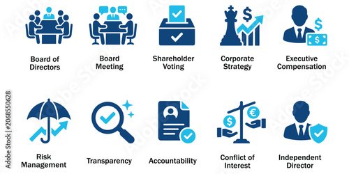 Bild auf Leinwand Corporate Governance and Board Management Solid Icon Set