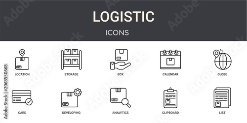 Fotografie Set of 10 outline Logistic icons for reports, landing pages and application screens