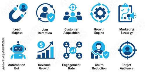Tableau sur toile Business Growth and Marketing Strategy Solid Icon Set