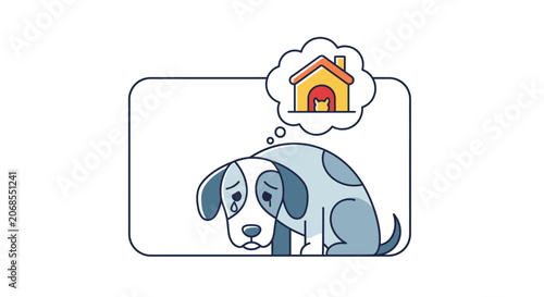 Sad dog thinking about home, longing for shelter and comfort