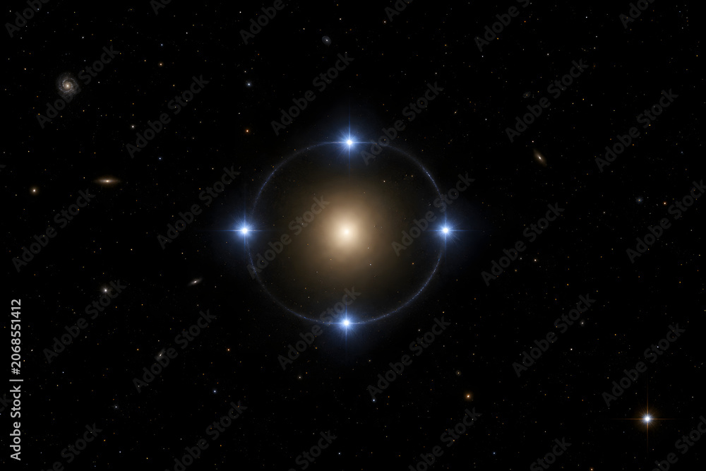 Fototapeta premium Einstein Cross Gravitational Lensing In Deep Space