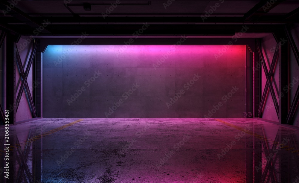 Fototapeta premium 3d illustration. Underground bunker or subway station or factory