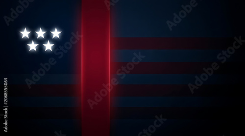 Abstract american flag style graphic with glowing stars and red stripes