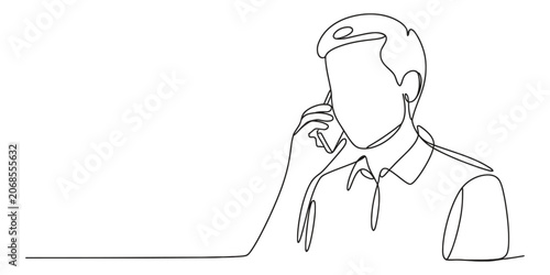 Foto Man talking on a smartphone continuous single line art drawing