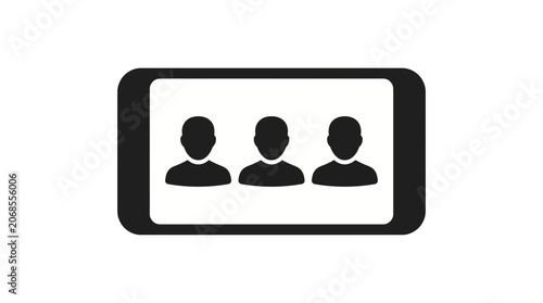 Simple black and white video conference or group call icon.