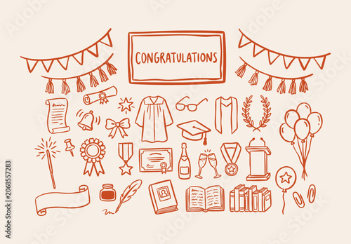 Cuadro en lienzo Hand drawn graduation ceremony, academic achievement elements with convocation g