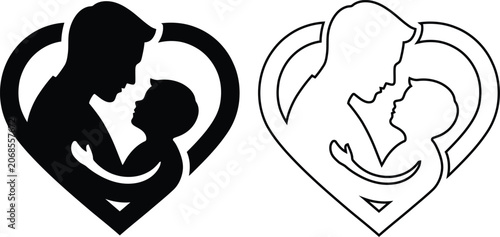 Bild auf Leinwand vector illustration features a heartwarming silhouette and outline of a loving father and his child embraced within a heart symbol, perfectly capturing family bond and fatherhood