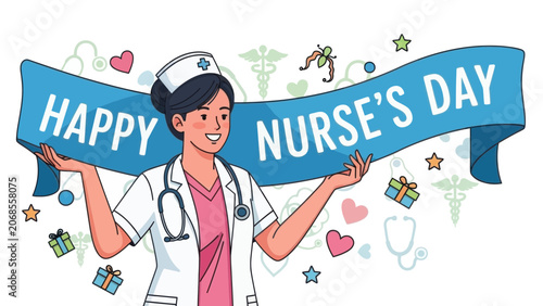 Canvas Print Happy Nurses Day Celebration with Caring Nurse Illustration.