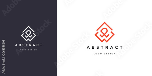 Fotografie Vector abstract logo design with geometric shapes and text on black and white ba