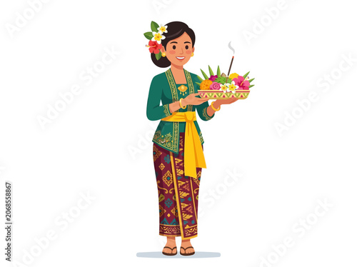 Balinese Woman Holding Traditional Offering
