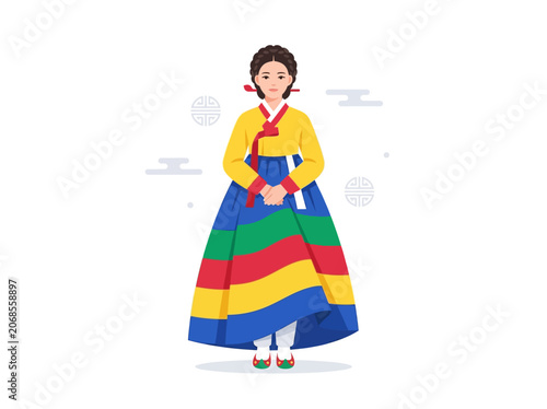 Korean Woman in Traditional Colorful Hanbok