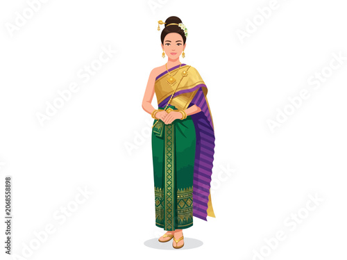 Woman in Traditional Thai Dress Illustration