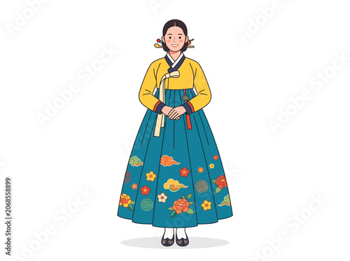 Korean woman wearing traditional hanbok dress