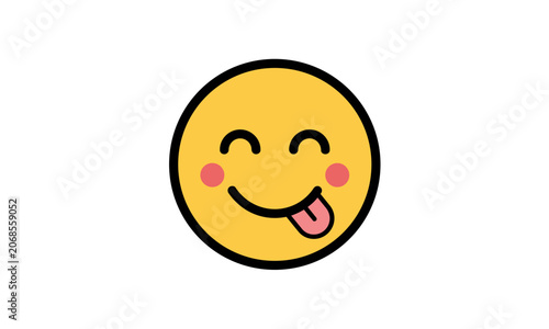 Schilderij op canvas Yellow yummy emoji face licking lips with tongue