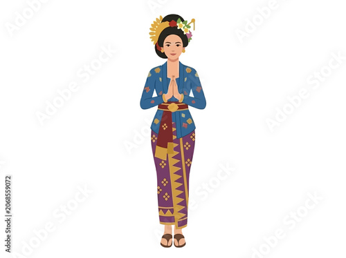 Balinese Woman in Traditional Kebaya Greeting
