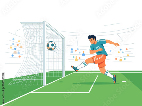Soccer Player Scores Goal in Stadium
