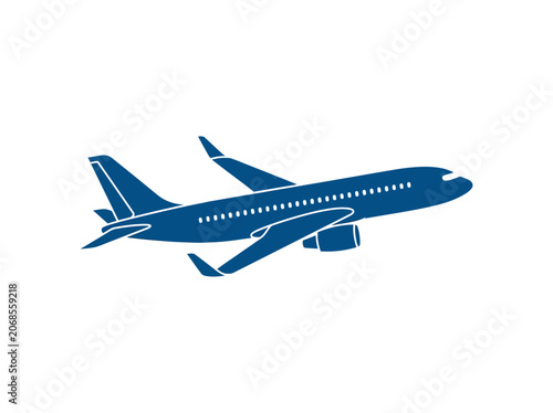Blue passenger plane flying icon vector