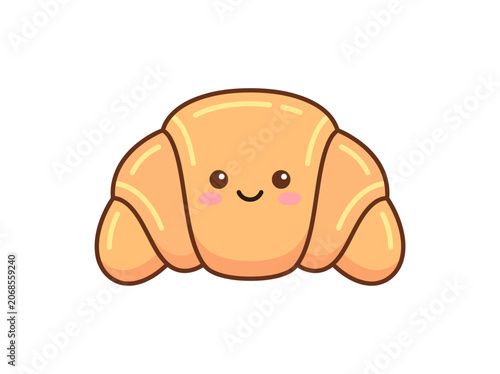 Cute Croissant Cartoon Character with Happy Face