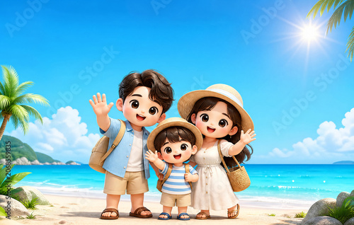 온 가족이 모인 여름 여행 카툰 / Summer Travel Cartoon of the Whole Family