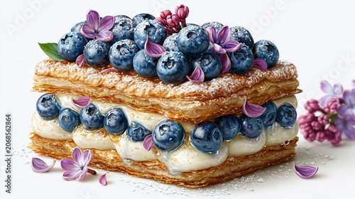 Luxurious Mille Feuille with Blueberries and Cream
