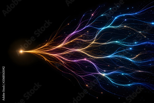 Glowing probability paths branching from a single origin