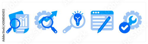 A set of 5 monochrome icons as blog, data mining, website speed