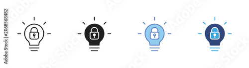 Foto Light bulb with padlock icon set, Intellectual property protection symbols, Pate