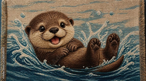 Cute otter playfull on water illustration background