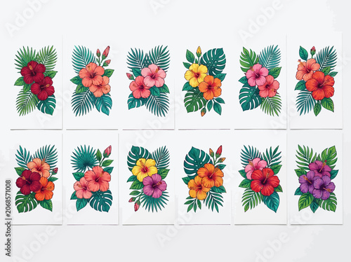 Colorful Tropical Flower Cards 1.