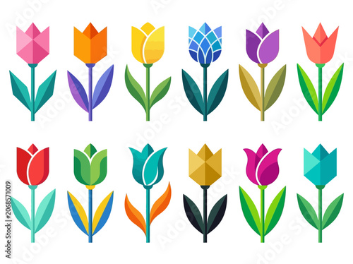 Colorful Tulip Flower Icons.