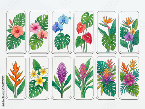 Colorful Tropical Flower Cards.