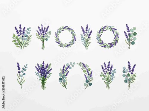 Lavender Floral Wreath Elements.