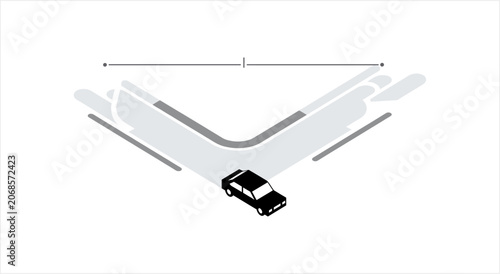 Tablou pe pânză Black car navigating a sharp road turn with lane markings.