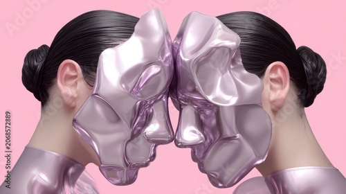 Hyperrealistic, incredibly detailed close-up photographs feature a Japanese model with slicked-
